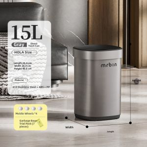 MR.Bin | No Lid Stainless Steel Trash Can with Wheels Large Capacity Modern Italian Style