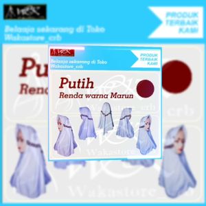 Kerudung Sekolah Anak Hijab Putih Renda Warna Marun