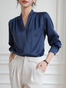 YAOMUHUA | Commuter V-Neck Long Sleeve Satin Shirt