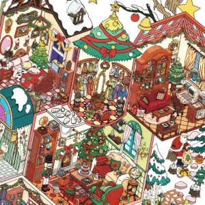 Kawaii Deep Sea Guild Hall 3D Christmas Cottage Landscape Sticker  DIY Pocket Cabin Scene Christmas gifts