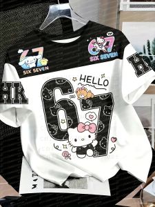 52TOYS | 2026 Summer Womens Hello Kitty Cartoon Printed Short sleeved T-shirt Breathable Quick drying Couple Casual Childrens Top