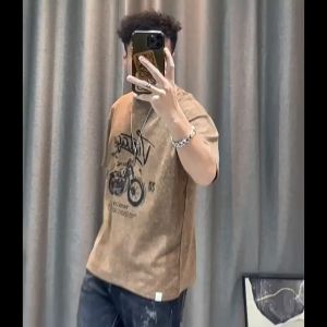 New retro pure cotton mens short sleeved T-shirt round neck top casual