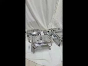 Party Set Prasmanan Stainless 4 Segi 1 Bulat Paket Hajatan Kualitas Tebal Bonus 4 Sendok dan 1 Ladle Sop 1 Set 5 Pc