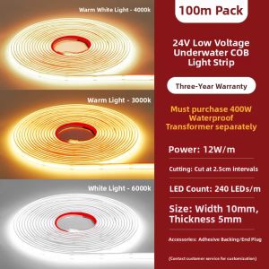 RUILUO | 24V IP68 Waterproof COB LED Strip for Swimming Pool