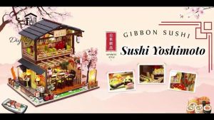 Mô hình đồ chơi DIY Nhà búp bê thủ công tự làm lấy bằng gỗ theo phong cách kiến trúc Nhật Bản Nhà hàng Sushi Yoshimoto