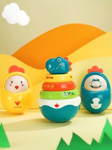 Mainan Muzik Musical Stacking Dinosaur Tumbler Doll Baby Rattles Toy Ring Bell Newborn Early Learning Educational Toys Animal Stacking Toy Hoop