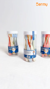 Bàn chải đánh răng Bermy  dành cho bé từ 2-8 tuổi - Vịt hình kẹo  hộp tròn 8 cái