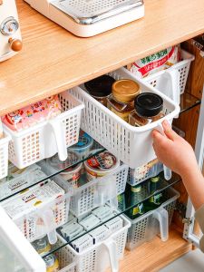Plastic Kitchen Storage Basket with Handle for Fridge And Cabinet Organization Home Utility Basket Simple Home Design