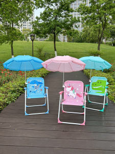 Portable Folding Beach Chair for Children Cute Cartoon Outdoor Chair Holiday Beach Seat with Umbrella Lightweight Metal Chair