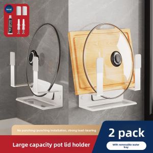 Kitchen Wall-Mounted Stainless Steel Cutting Board Holder No-Drilling Required Pot Lid Rack Storage Organizer for Cooking Utensils