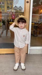 Set đồ áo sơ mi dài tay kèm quần kaki dài hình thêu phong cách hàn quốc 1 đến 7 tuổi BERNIE 0724B36