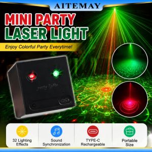 Aitemay 2PCS Mini LED Stage Light Cube with Laser Disco Voice Control 32 Patterns Rechargeable - For Parties DJ KTV Camping & Holiday Lighting