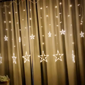 STARZ - SG Safety Mark 31V Low Voltage 3 Meters Wide 12 STARS Alternate Drop Down Fairy Curtain Lights Warm icicle Christmas Lightings