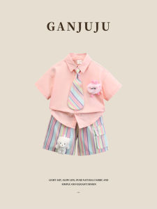 BOGUXIONG | Boys Summer Korean Style Academic Casual Short Sleeve Shirt and Stripe Shorts Set