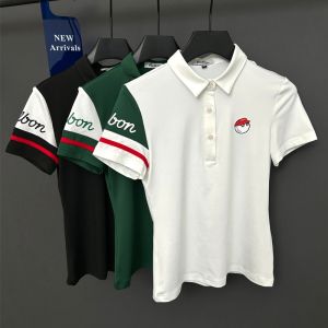 Malbon1 Golf lapel womens sports short sleeved quick drying smart sleeve color blocked slim fit shirt high stretch t-shirt