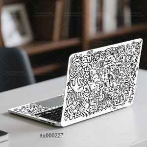 2Pcs Black White Doodle Laptop Skin Waterproof Vinyl Graffiti Laptop Decal Art Stickers for MacBook HP Dell Universal Laptop