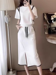 Bộ Váy Ngắn Mùa Hè Cổ Tròn Tay Ngắn Thể Thao Thiết Kế Mới Cho Nữ Váy Ngắn Hở Lưng Quần Bó Bộ Đồ Hai Mảnh