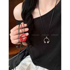 Silver Metal Earphone Pendant Necklace Womens Style Long Sweater Chain Autumn Winter High-End Feeling New 2025 Fashion Accessory