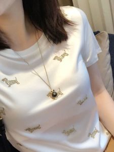 Fashionable Short-Sleeve Diamond-Embellished T-Shirt for Women by Rain Flower Bird Perfect for Birthday Parties and Online Shopping