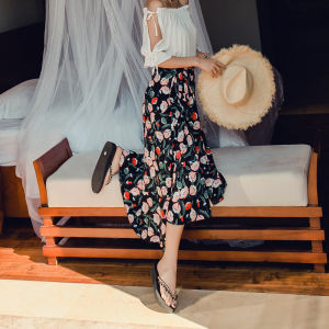 Thailand Seaside Holiday Beach Skirt Womens Bohemia Long Skirt High Waist Chiffon Summer Womens One-Piece Long Skirt Skirt