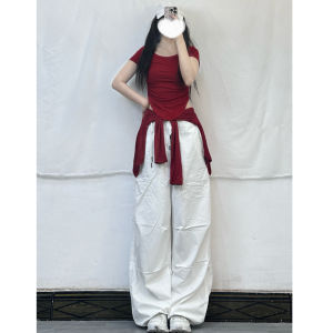 XXBUNI Red Pure Desire Street Dance Jazz Short Sleeve Top Womens Casual Style Cotton T-shirt Slimming Short Length