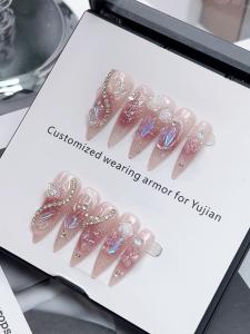 Handmade Long Sharp Pure Desire Ice Transparent White Enhancing Tea Rose Nail Tips False Nails Stickers Sweet Girl Nail Art