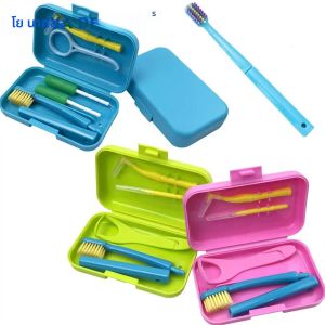 ชุดจัดฟันแบบพกพาเครื่องขูดลิ้นทันตกรรมแปรงที่ถอดออกได้ Travel ซิลิโคนฟันกัดที่มองไม่เห็น Braces Aligners