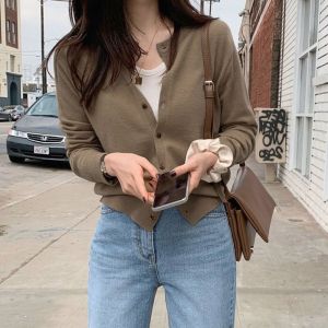 Thin Stylish Long Sleeves Knitwear Tops Spring and Autumn Gentle Waist-Tight Slim Looking Asymmetrical Outer Wear Cardigan Tide