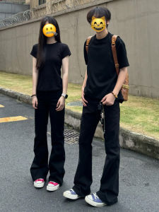 Quần Ống Loe Bằng Lụa Băng Màu Đen Phong Cách Mỹ Cho Nam Mùa Hè Mỏng Quần Dài Thể Thao Thường Ngày Quần Ống Đứng Quần Ống Rộng