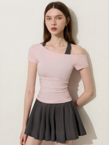 D-PLAY | Áo Blouse Phong Cách Ôm Sơ Mi Hồng
