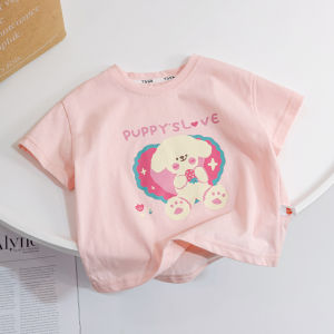 Girls Summer Cotton T-Shirt Short Sleeve Half Sleeve Baby Fashionable Top Princess Style round Neck Sweat Absorbent Kids Clothes