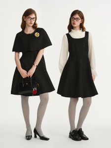 DUSHU | Plus Size Banquet Dress Cape and Black Mini Dress Set