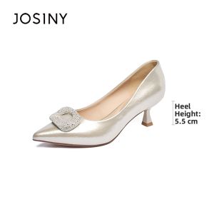 Josiny | Dazzling Elegant Open-toe Shoes With Crystals Square Buckle Pointed Toe Stiletto Heels