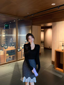 Ada Miss Chinese Style High Waist Tulle Splice Cotton Fish Tail Half Skirt Women Early Autumn New Style Commute Simple Design