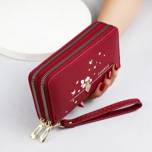 Large Capacity Long Wallet Womens Handbag Mobile Phone Bag Fashionable Printed Pattern Zipper Closure PU Leather Wallet