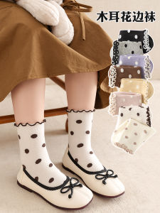 Girls Cotton Socks Princess Style Mid-Calf Spring Autumn Pure Cotton Baby Girl Earlet Lace Trim Socks for Children 0-16 Years Old