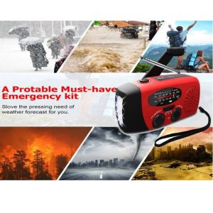 Rechargeable LED Flashlight AM/FM/NOAA Weather Radio with Hand Crank/Solar Charging Power Bank for Outdoor Camping Hiking
