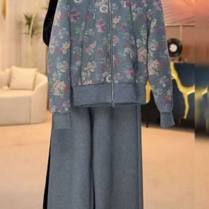 HUAXUNRAN | Thickened and Warm Fashionable Abdomen Covering Wide Leg Trousers Set