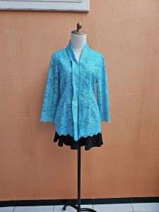 atasan kebaya encim wanita biru tosca M cewek lengan panjang brokat