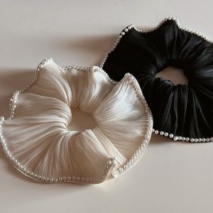 Phụ Kiện Tóc Lụa Pháp Thanh Lịch Có Nút Ngọc Trai Cho Phụ Nữ Trẻ Dây Buộc Tóc Sau Đầu Phong Cách Hepburn Phụ Kiện Tóc Du Lịch