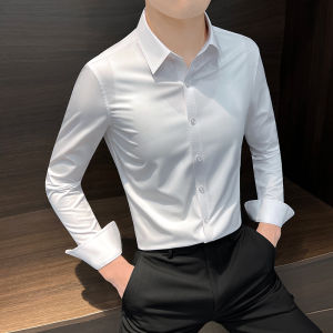 High-Quality Business Shirt Mens Long Sleeve 2025 New Style Fashionable Urban Anti-Stain Waterproof Fabric Casual Look