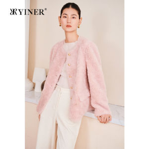 YINER | Elegant Design Pink Wool Fur Coat