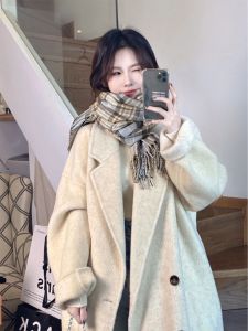 Fashionable Elegant Loose Long Wool Coat Medium Thicker