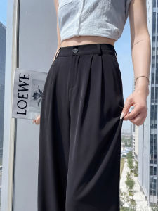 YAYANGREN | High Waist Slim Straight Leg Flowy Thin Summer Black Pants