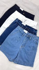 ยินส์สามส่วน บาบาร์เจริง เอวจีบ เอวสูง วินเทจ สีเหลือ ผ้ายีนส์ไม่ยืด สีเท่าเข้ม /สีเท่าอ่อน/ขาว/ดำ