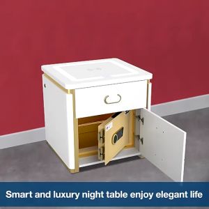 Bedside Table With Security Box HAROJ 2 IN 1 Smart Hidden Safe Wireless Charging Table Rack Kecil Tepi Katil Almari Sisi