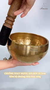 [Amrita] Chuông xoay Nepal Golden 16.5 cm kèm bộ chuông - chày kim cang - CXNP100