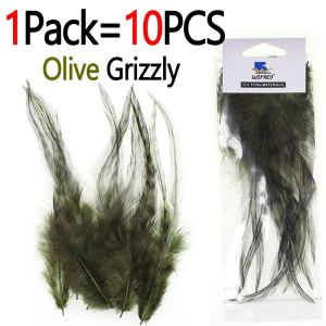 Bimoo 10pcs/Pack Grizzly Saddle Hackle Feather Rooster Hair Fly Tying Material For Bass Bug Pike Steelhead Flies Streamer