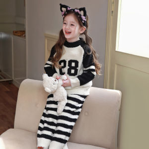 Thickened Half Flannel Childrens Sleepwear Set Winter Home Clothes for Girls Cute Style Polyester Fiber 100% Baby Outfit