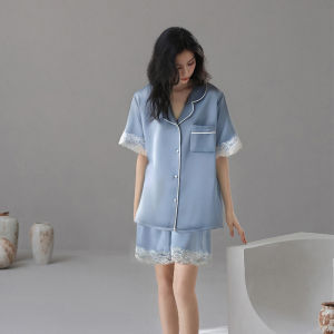 MiiOW | ชุดนอนผ้าไหมน้ำแข็งสำหรับผู้หญิง MiiOW ฤดูร้อน 2025 ชุดนอนแขนสั้น กางเกงขาสั้น ความรู้สึกระดับไฮเอนด์ ใส่ในบ้านได้ ใส่กลางแจ้งได้ ระบายอากาศได้ดี ระบายความร้อนได้ดี